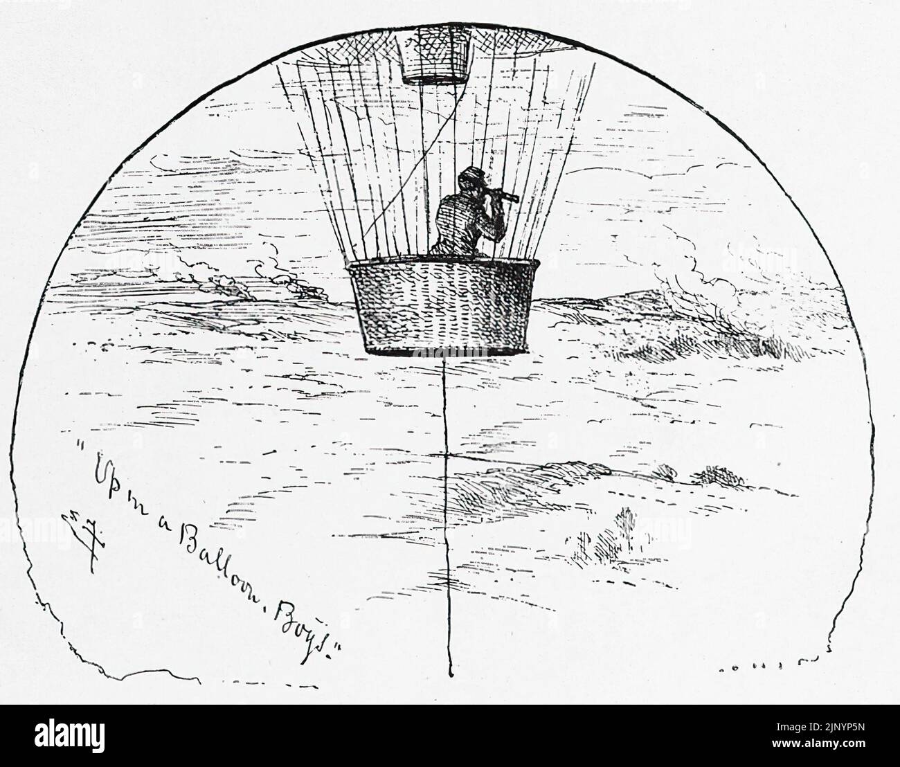 "Up in a Balloon, Boys!" Reconnaissance hot air balloon. 19th century