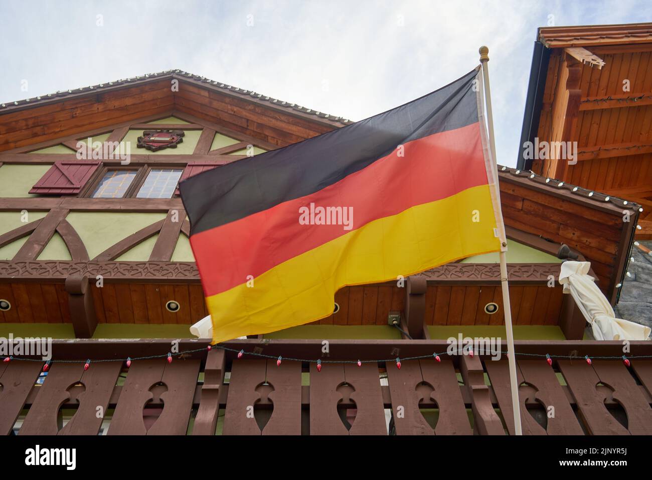 German flag on a building in Leavenworth, Washington, USA. Stock Photo