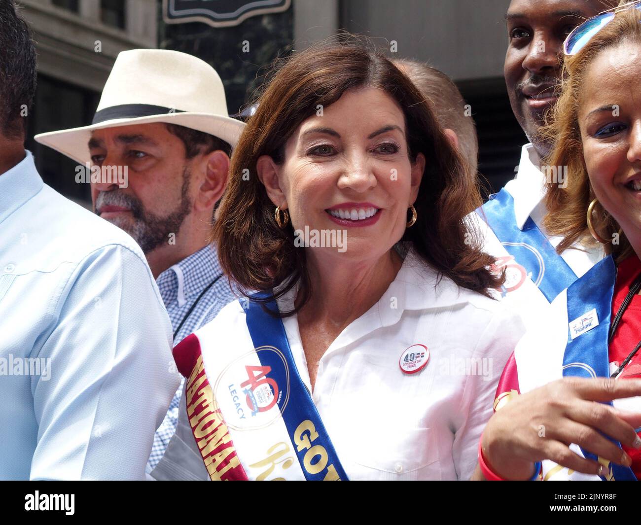 August 14, 2022, New York, New York, USA: August, 14, 2022     NEW YORK  .Dominican Day Parade returned after a two year absences due to Covid.  Politicians, Dancers ,Floats and assorted groups marched up The Avenue of the Americas in Manhattan.celebrating Dominican pride.NY Governor Kathy Hochul. (Credit Image: © Bruce Cotler/ZUMA Press Wire) Stock Photo