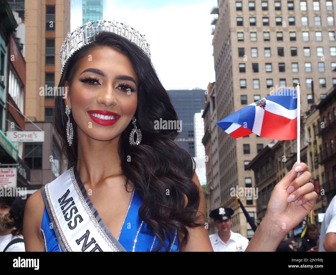 August 14, 2022, New York, New York, USA: August, 14, 2022     NEW YORK  .Dominican Day Parade returned after a two year absences due to Covid.  Politicians, Dancers ,Floats and assorted groups marched up The Avenue of the Americas in Manhattan.celebrating Dominican pride. (Credit Image: © Bruce Cotler/ZUMA Press Wire) Stock Photo