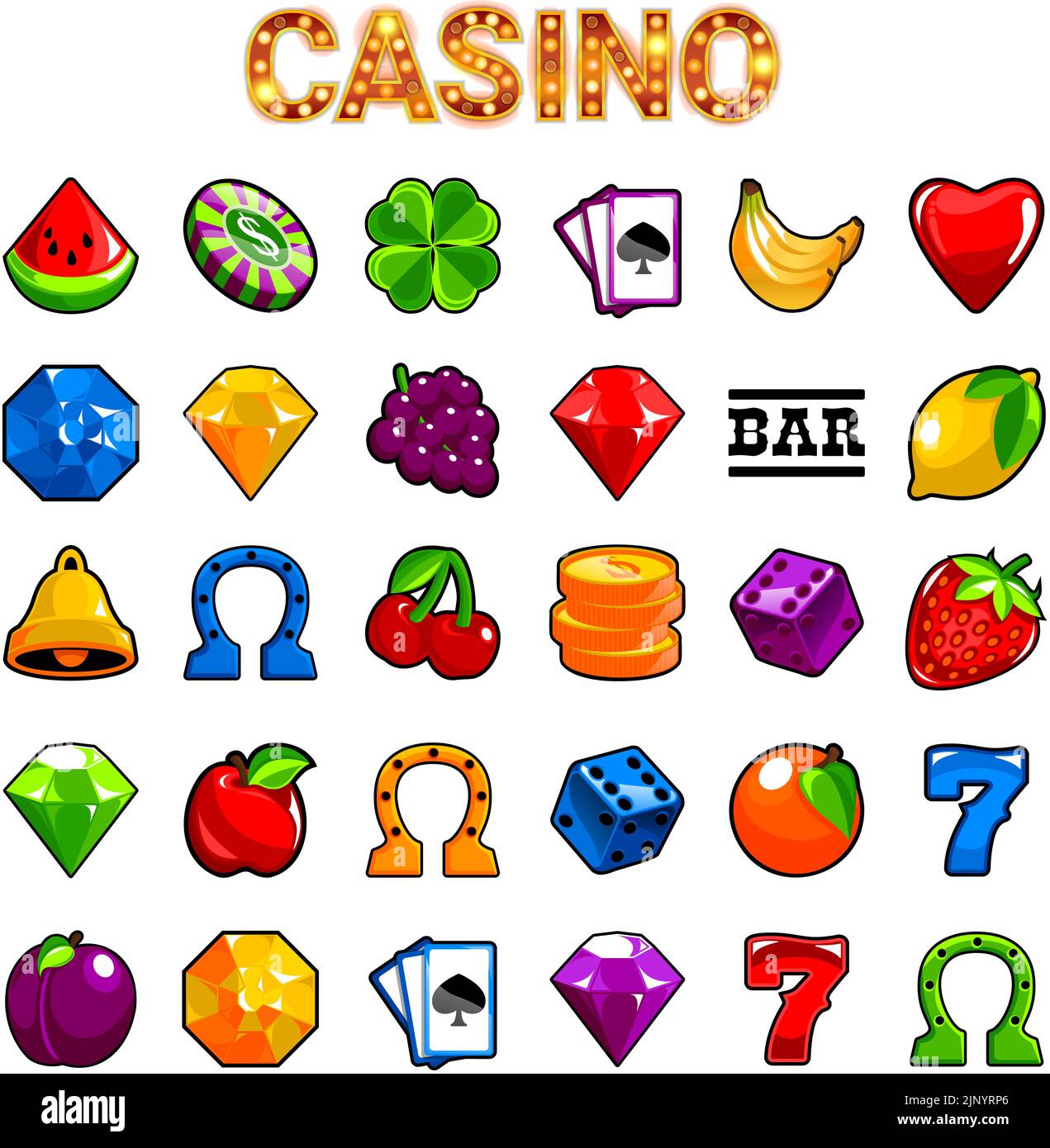 Vector Game assets Casino Slot Machine Symbols Stock Vector