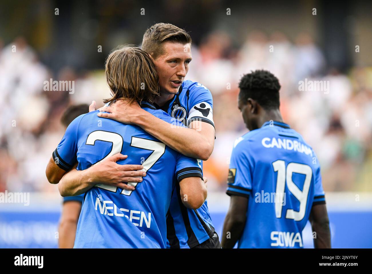 Club's Casper Nielsen and Club's Hans Vanaken celebrate during a soccer