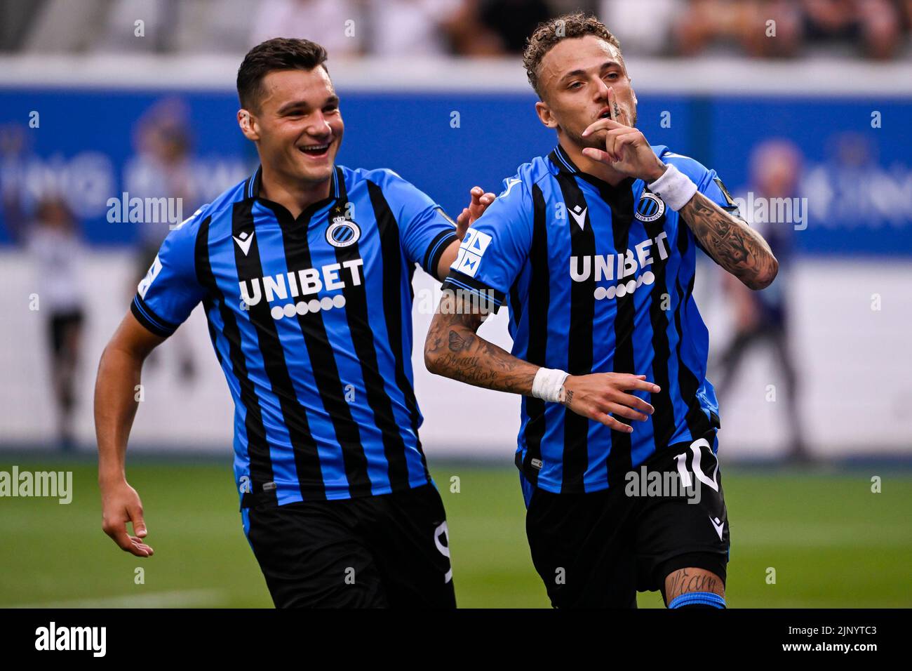 Club's Noa Lang celebrates after scoring during a soccer match between