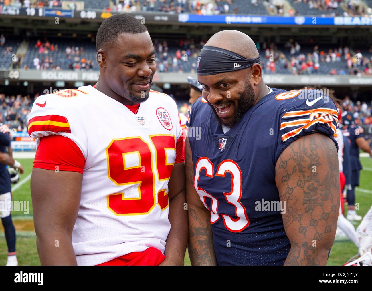 Kansas City Chiefs defensive end George Karlaftis (56) during a preseason  NFL football game, Saturday, Aug.13, 2022, in Chicago. (AP Photo/David  Banks Stock Photo - Alamy