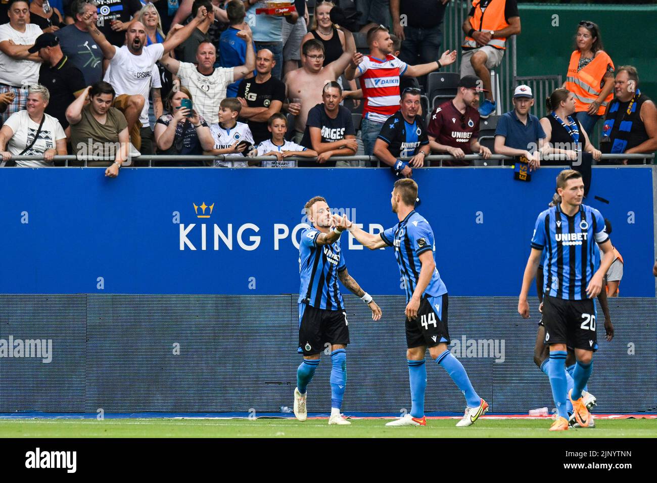 Club's Noa Lang celebrates after scoring during a soccer match between