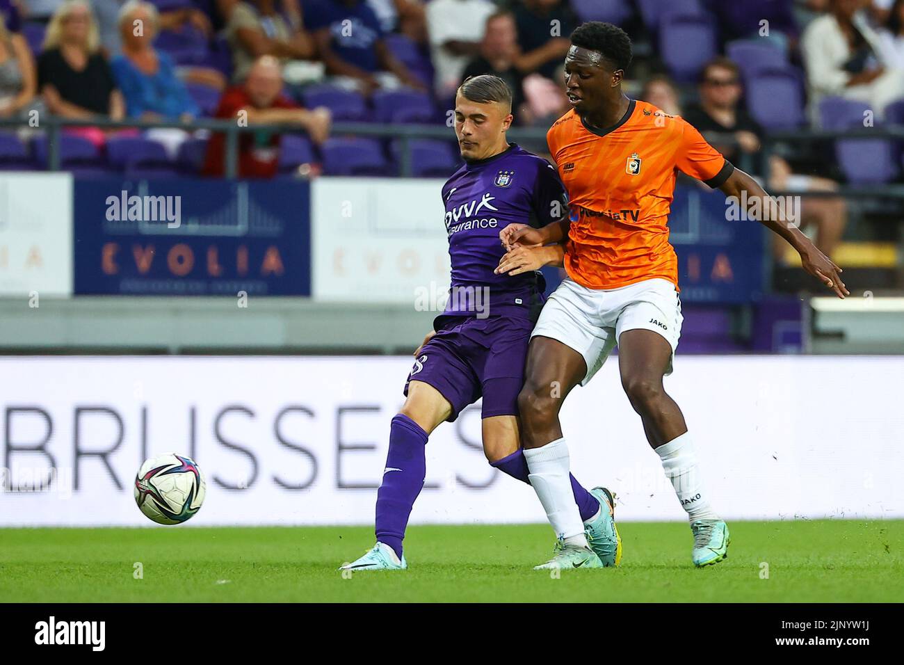 RSCA Futures Mohamed Bouchouari celebrates after scoring during a soccer  match between RSC