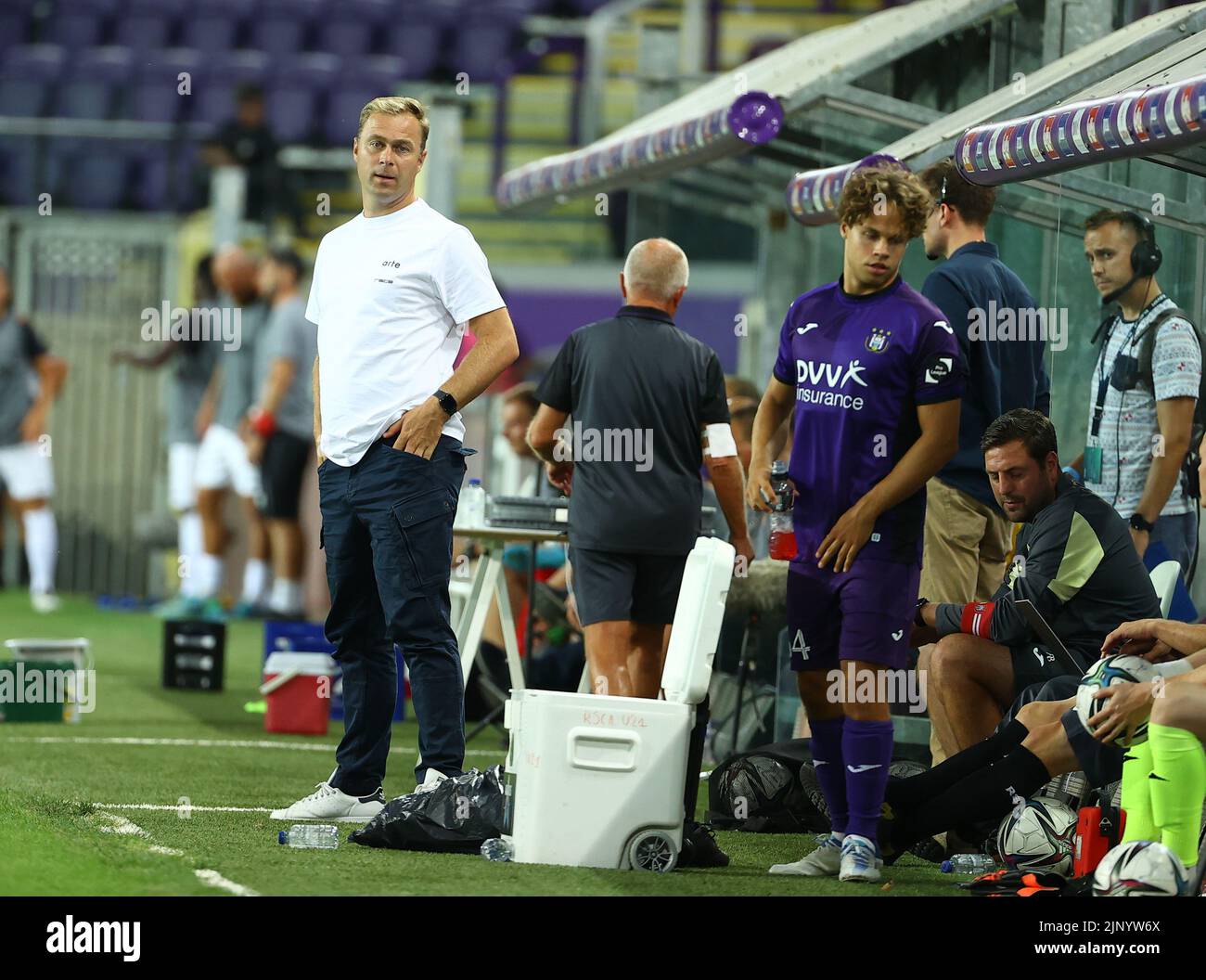 RSCA Futures' head coach Robin Veldman pictured during a soccer match  between RSC Anderlecht Futures and KMSK Deinze, Sunday 14 August 2022 in  Anderlecht, on day 1 of the 2022-2023 'Challenger Pro