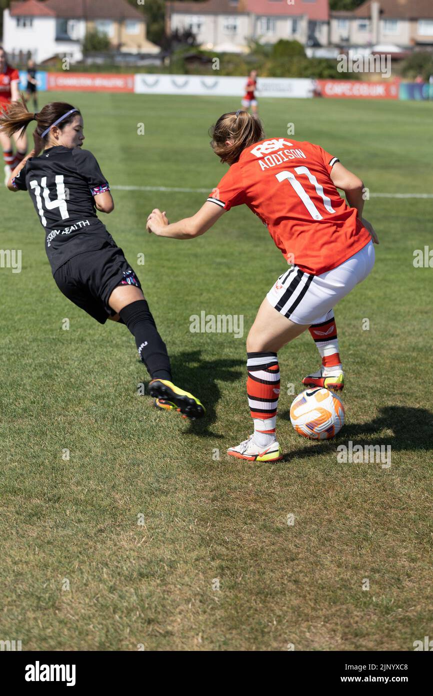 Catford, UK. 14th Aug, 2022. The Oakwood Stadium, Catford, 14 aug 2022 Angela Addison (CHA) and Yui Hasegawa (WHU) during a friendly game in August 2022 (Bettina Weissensteiner/SPP) Credit: SPP Sport Press Photo. /Alamy Live News Stock Photo