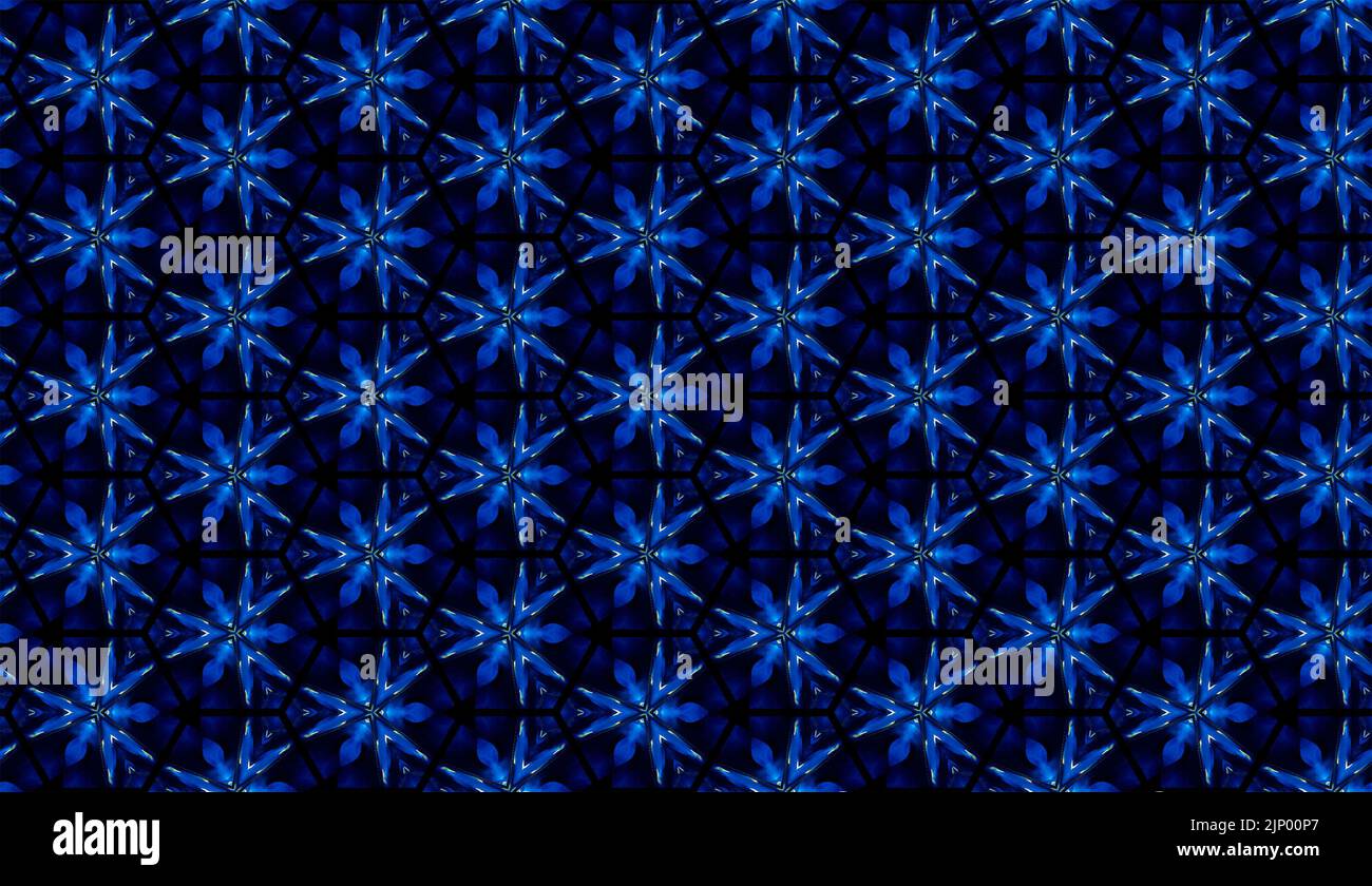Seamless repeat pattern of shapes in shades of blue with highlights of ...