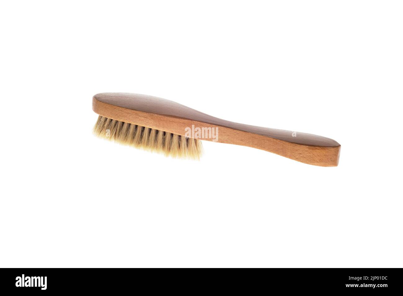 Wooden cleaning scrub brush on white background Stock Photo
