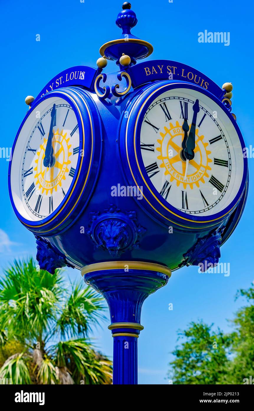 The Bay Saint Louis clock, a four-sided post clock, is pictured, Aug. 13, 2022, in Bay Saint Louis, Mississippi. Stock Photo