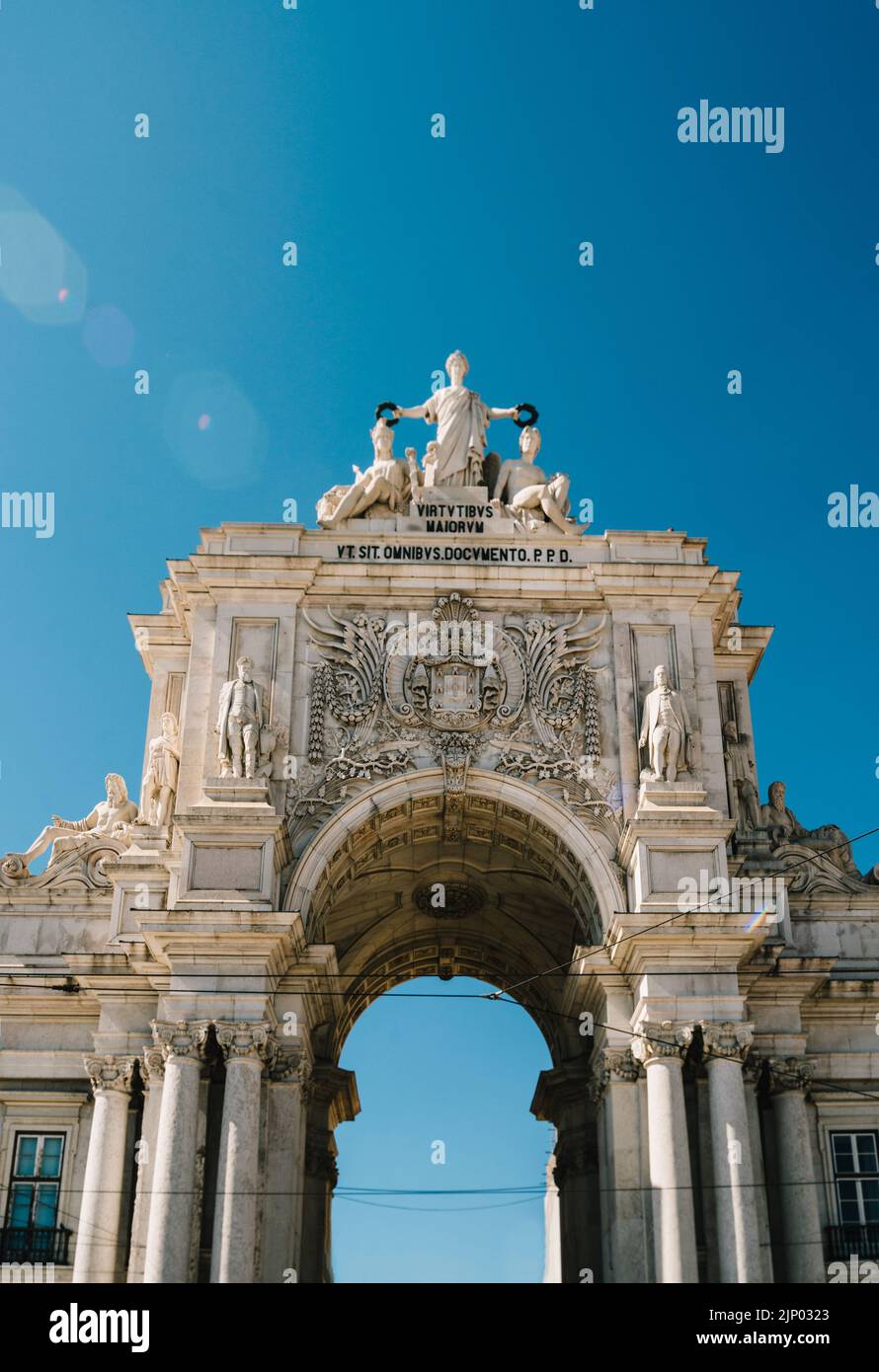 Augusta Street Triumphal Arch in the Commerce Square, Lisbon, Portugal Stock Photo