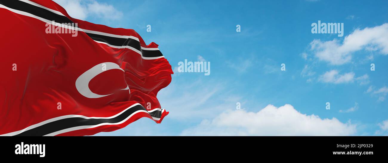 flag of Austronesian peoples Acehnese people at cloudy sky background, panoramic view.flag representing ethnic group or culture, regional authorities. Stock Photo