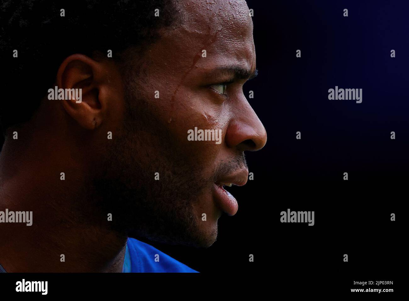 London, UK. 14th Aug, 2022. 14th August 2022;  Stamford Bridge, Chelsea, London, England: Premier League football, Chelsea versus Tottenham: Detail view as Raheem Sterling of Chelsea looks towards the Chelsea bench Credit: Action Plus Sports Images/Alamy Live News Stock Photo