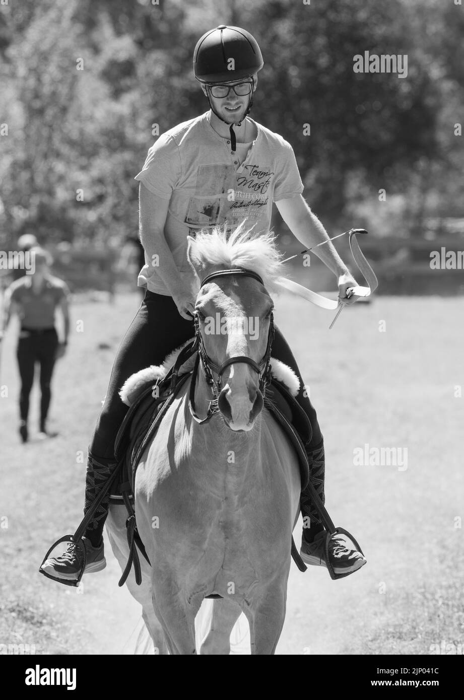 Europe, Luxembourg, Limpach, Equine Archery Event July 2022 with a Male Competitor in the Beginners' Group Stock Photo