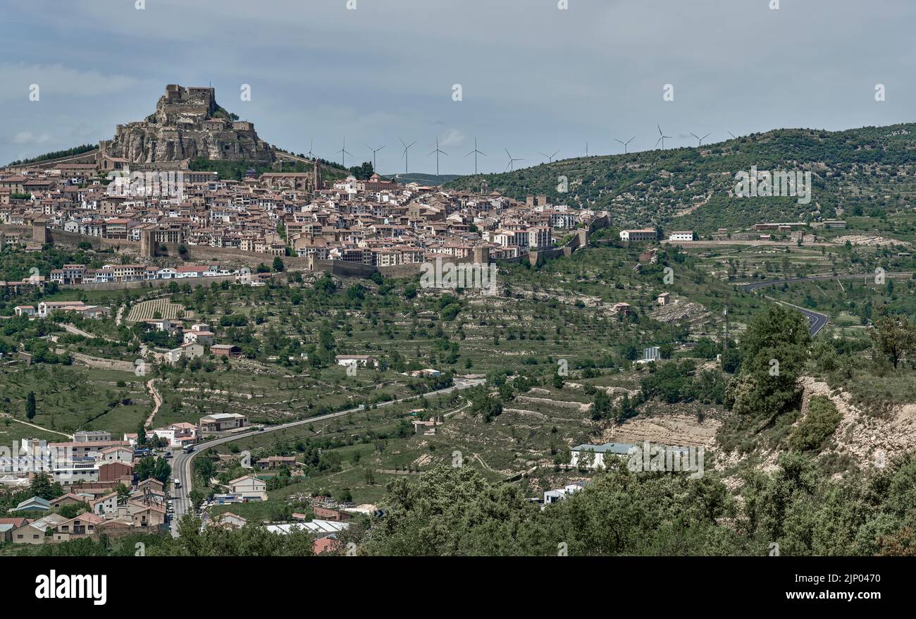 Impressive town of Morella declared one of the most beautiful in Spain in the province of Castellon, Valencian Community, Spain, Europe Stock Photo