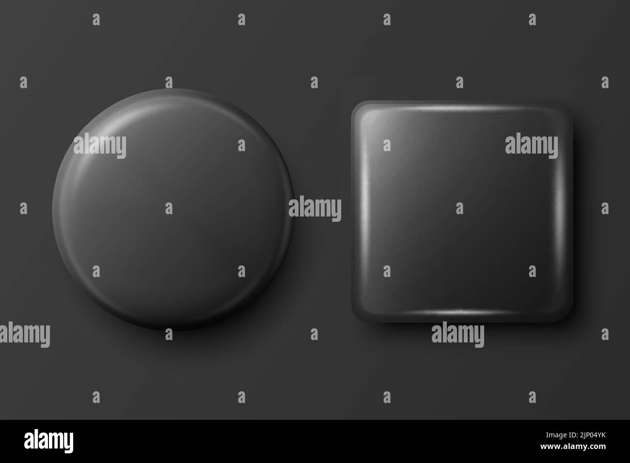 Vector 3d Realistic Round and Square Black Metal, Plastic Blank Empty ...