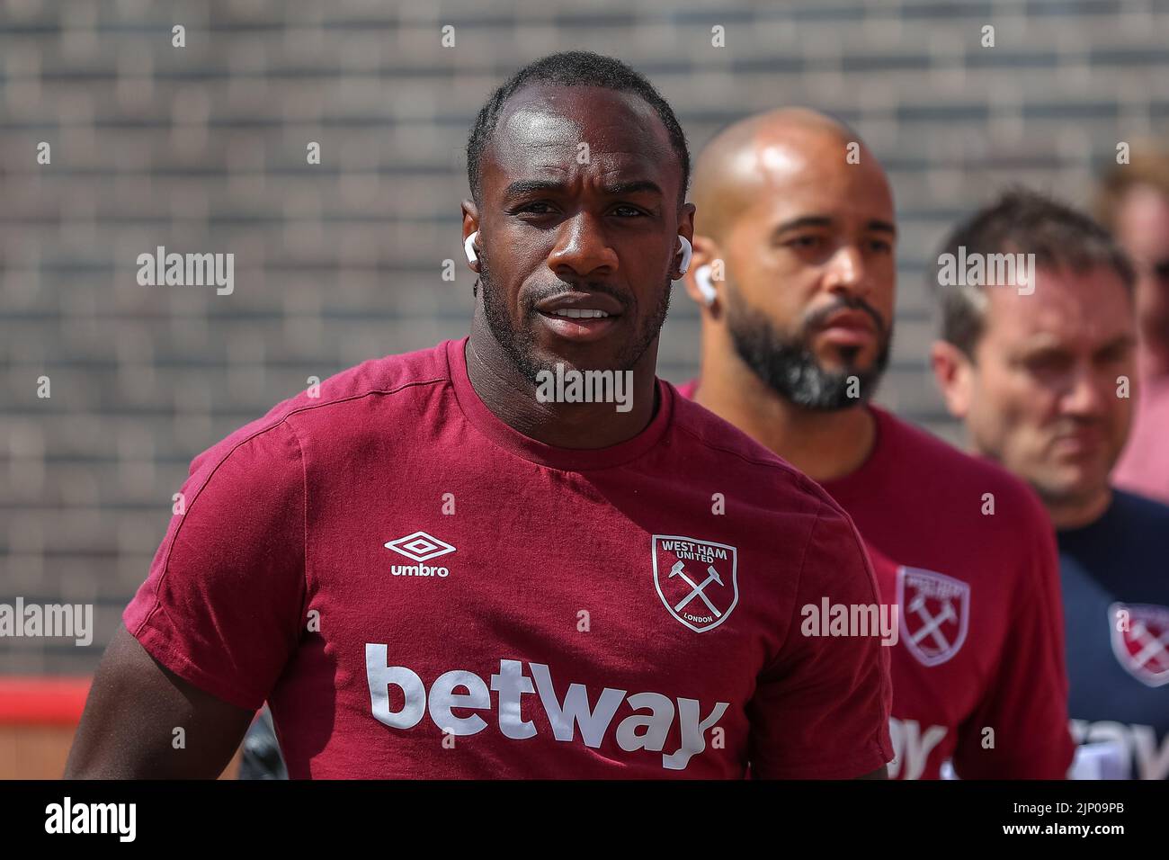 Michail Antonio #9 of West Ham United arrives at the game prior to kick off Stock Photo