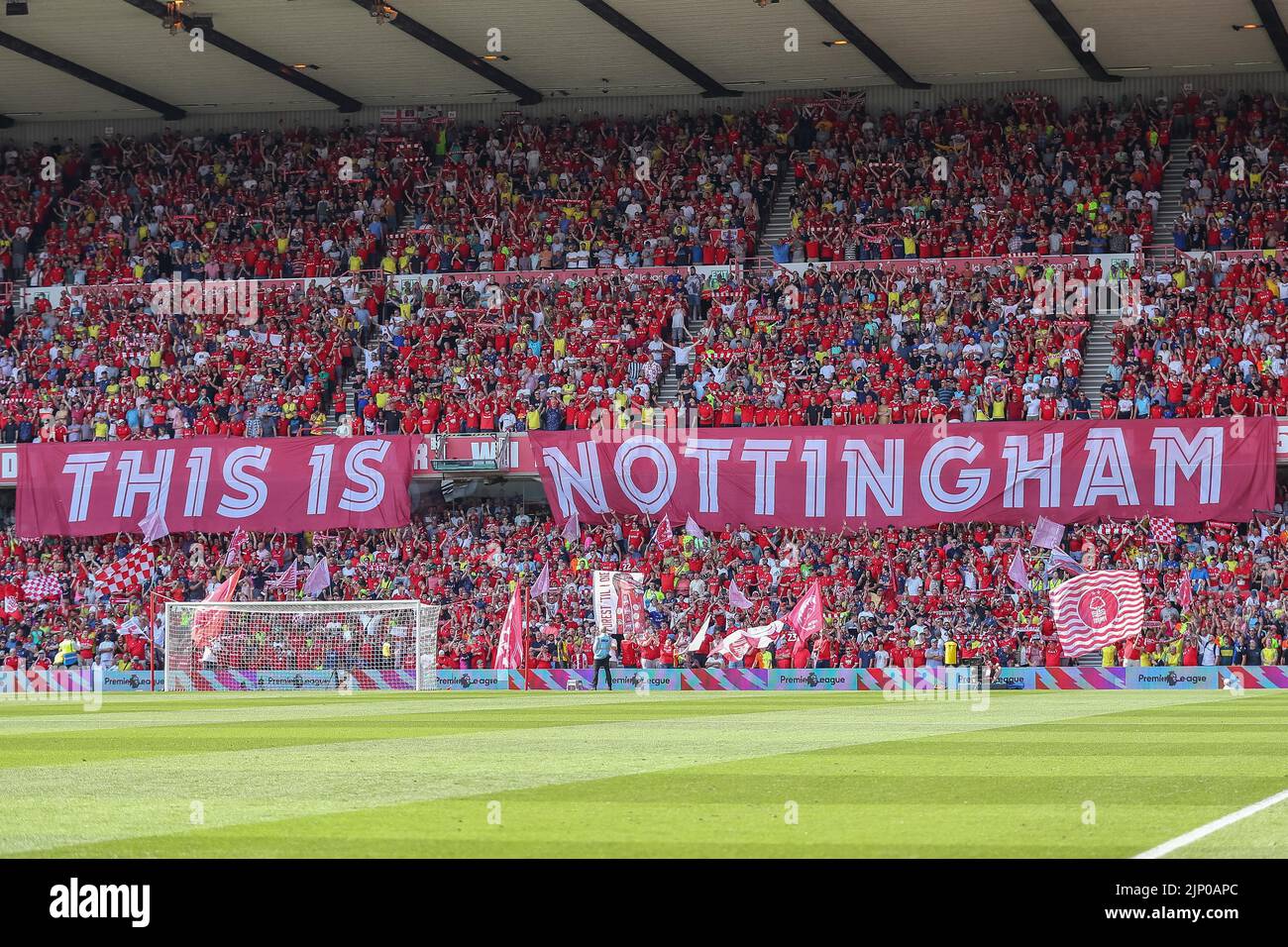 A banner displaying ‘This is Nottingham’ before kick off Stock Photo