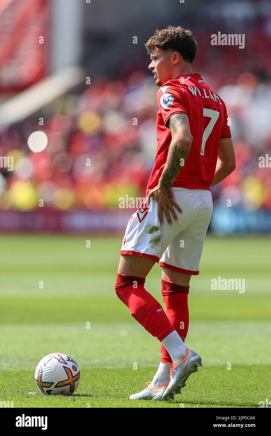 Neco Williams #7 of Nottingham Forest stands over a free kick Stock Photo