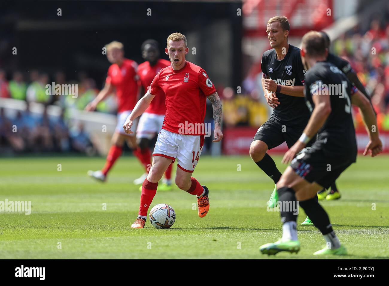 Lewis O'Brien #14 of Nottingham Forest runs with the ball Stock Photo