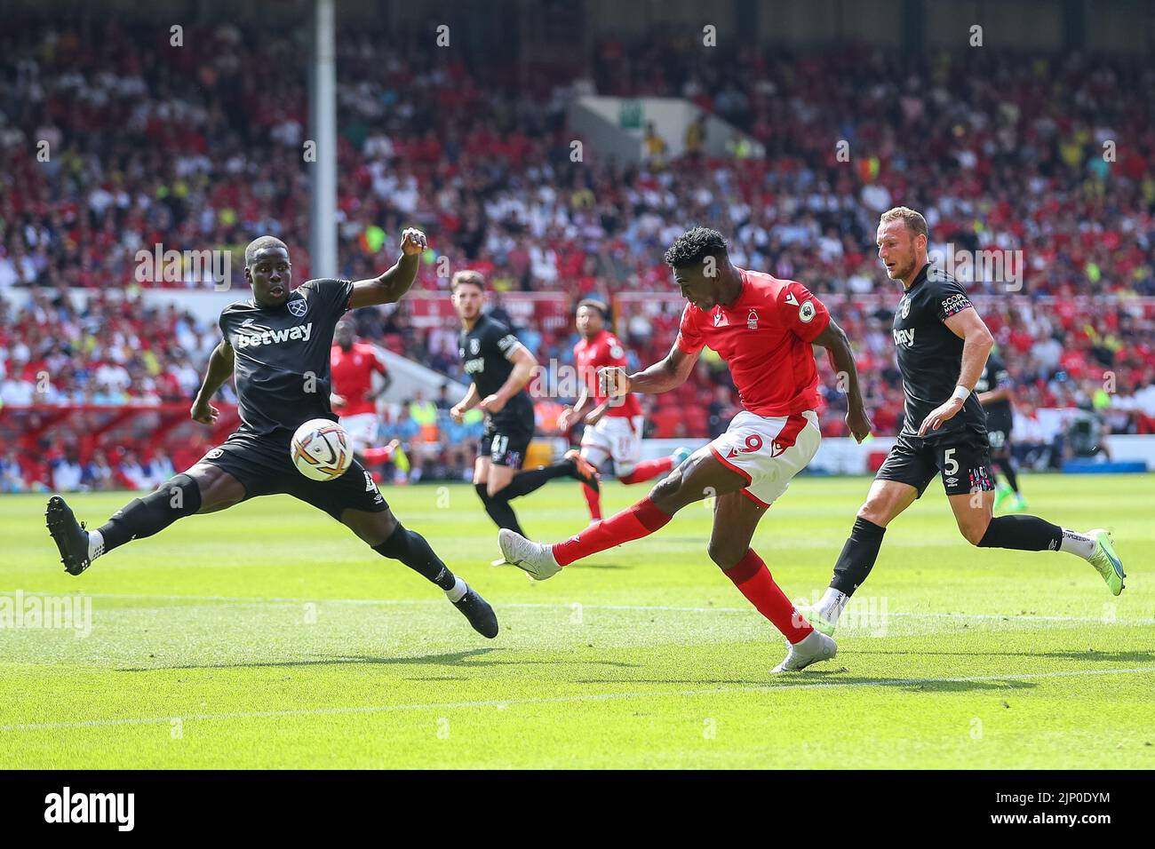 Taiwo Awoniyi #9 of Nottingham Forest has a shot at goal Stock Photo