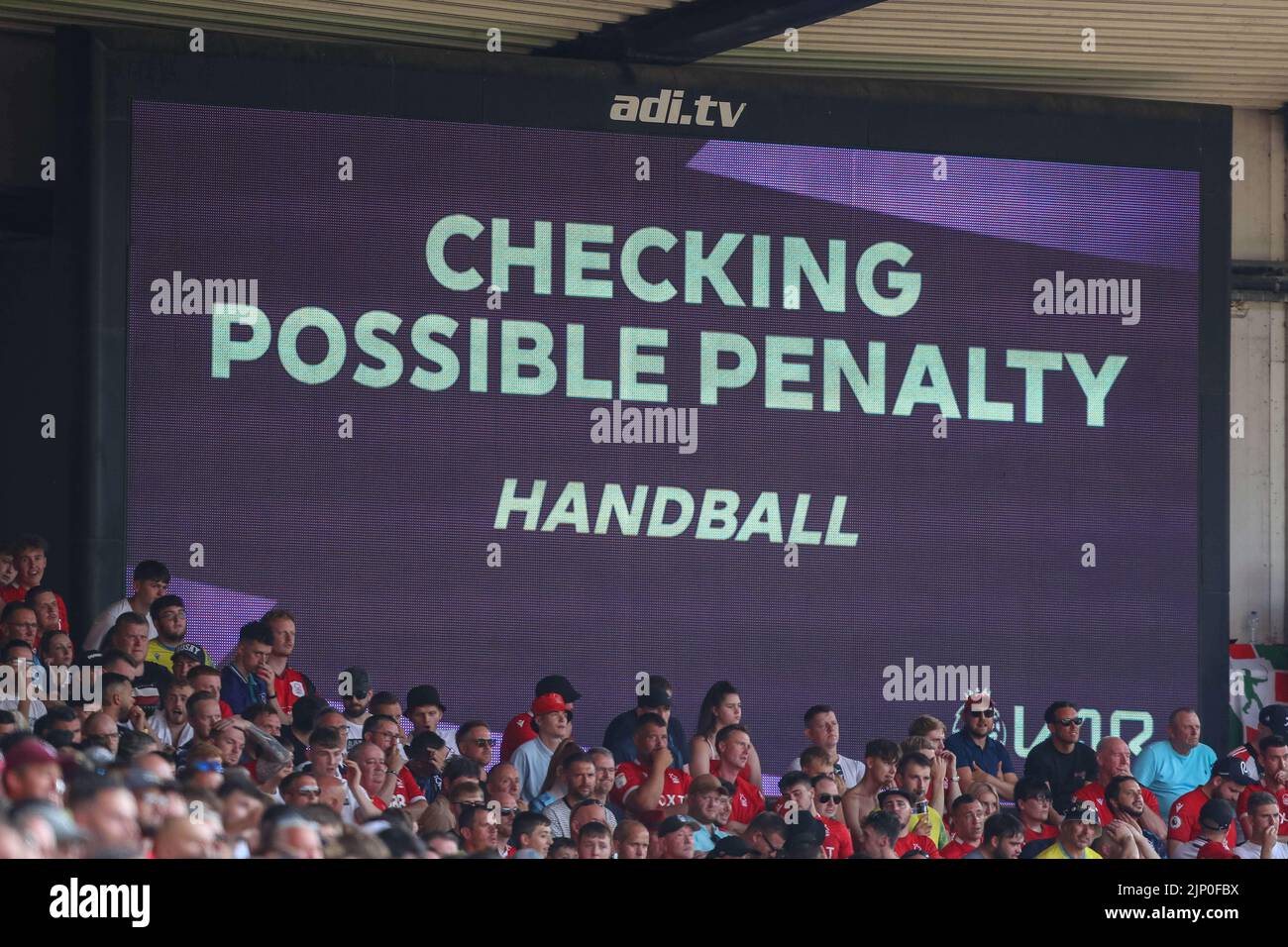 A general look at the big screen displaying a VAR check for handball Stock Photo