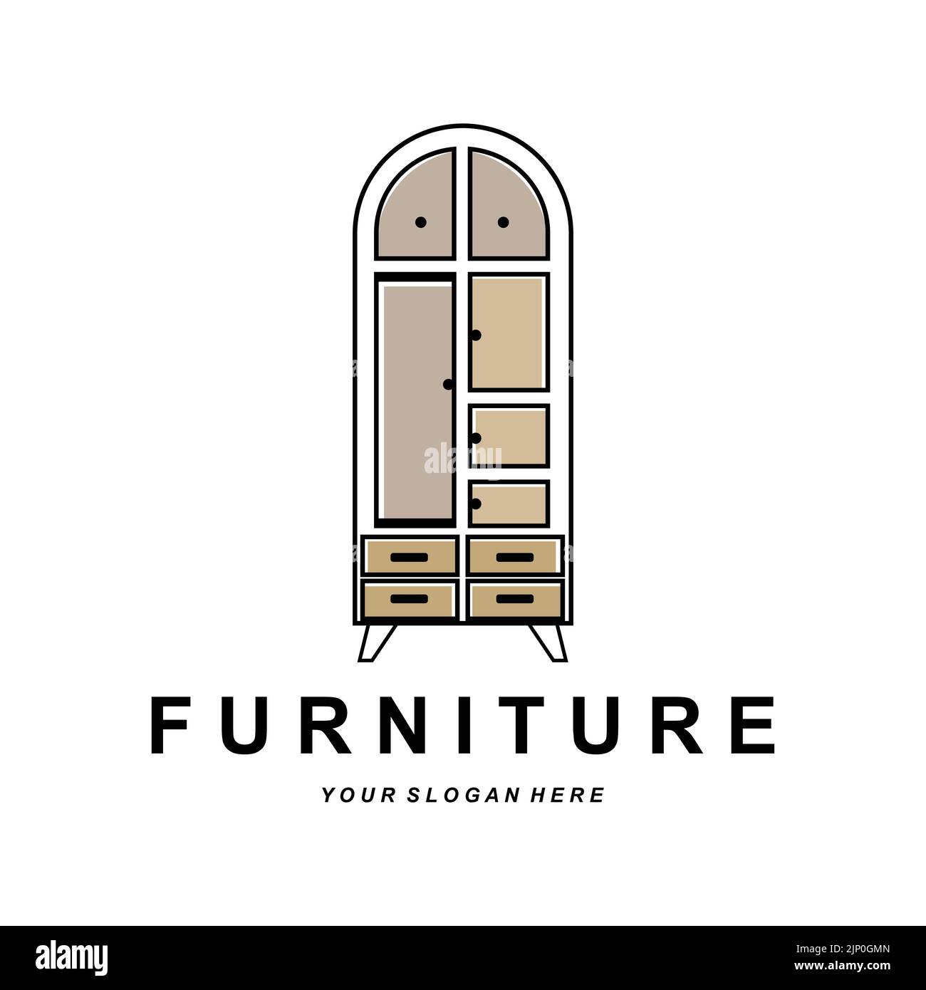 Wardrobe Logo Design, Furniture Clothes Place Illustration, Wood Craft