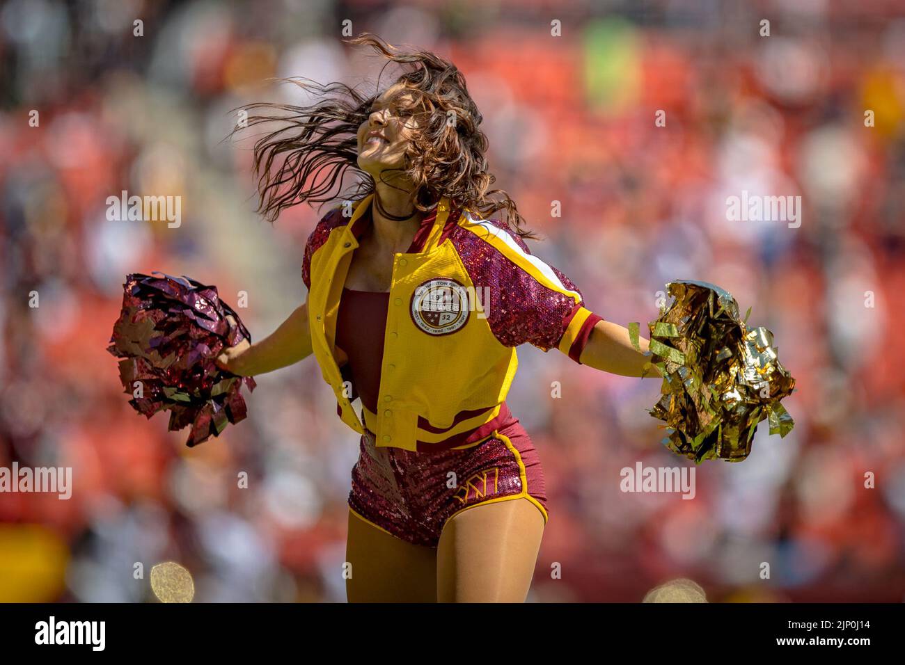 August 13, 2022 Washington Commanders cheerleader in action during