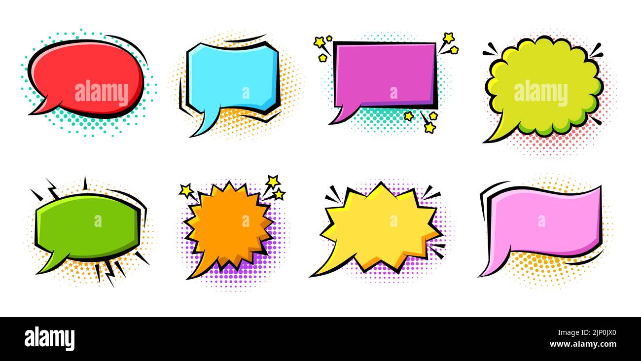 Cartoon pop art bubbles on color halftone background. Retro sketch ...