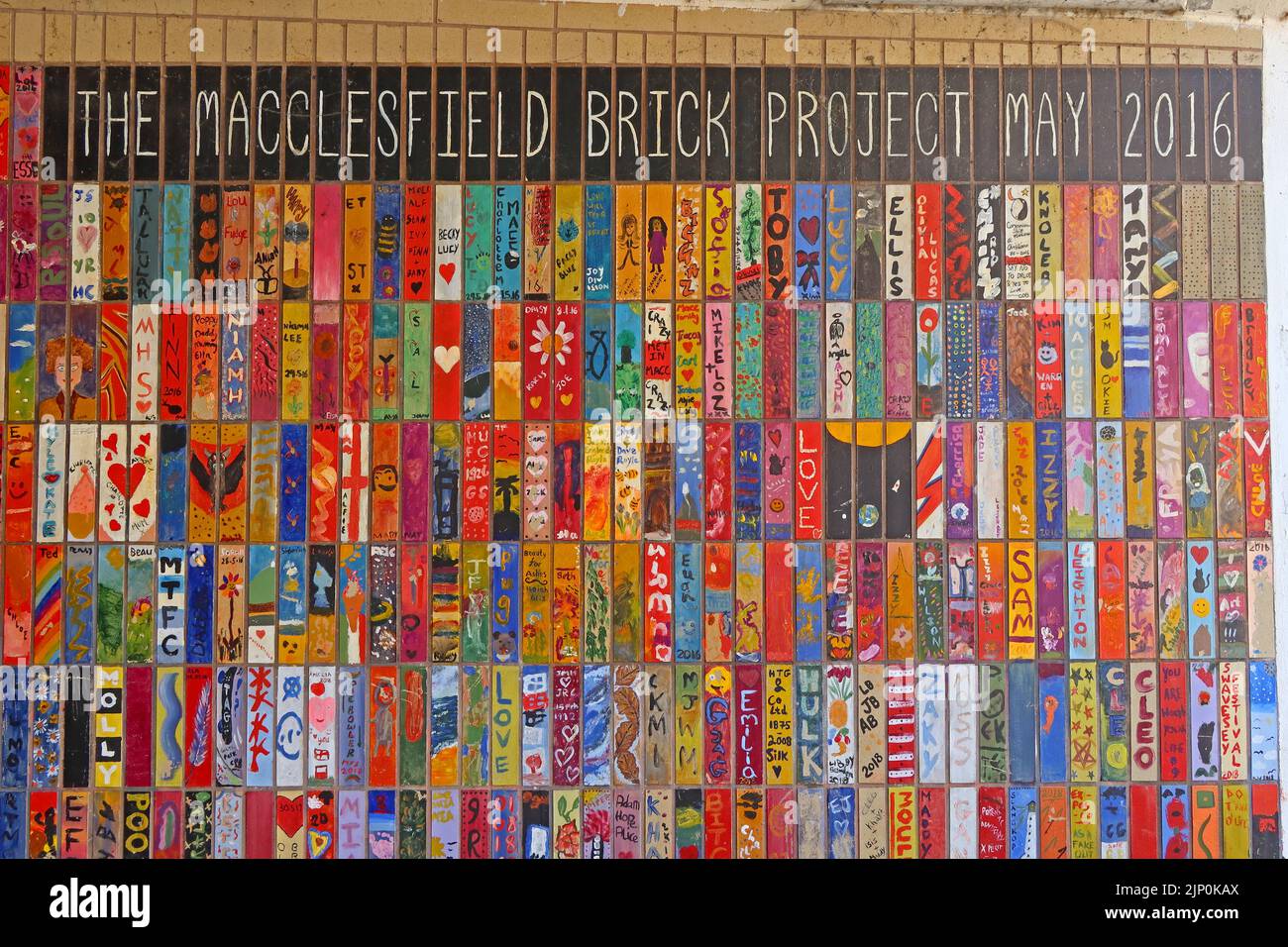 The Macclesfield Brick Project May 2016, art in the town, Park lane Underpass, Macclesfield, Cheshire, England, UK Stock Photo