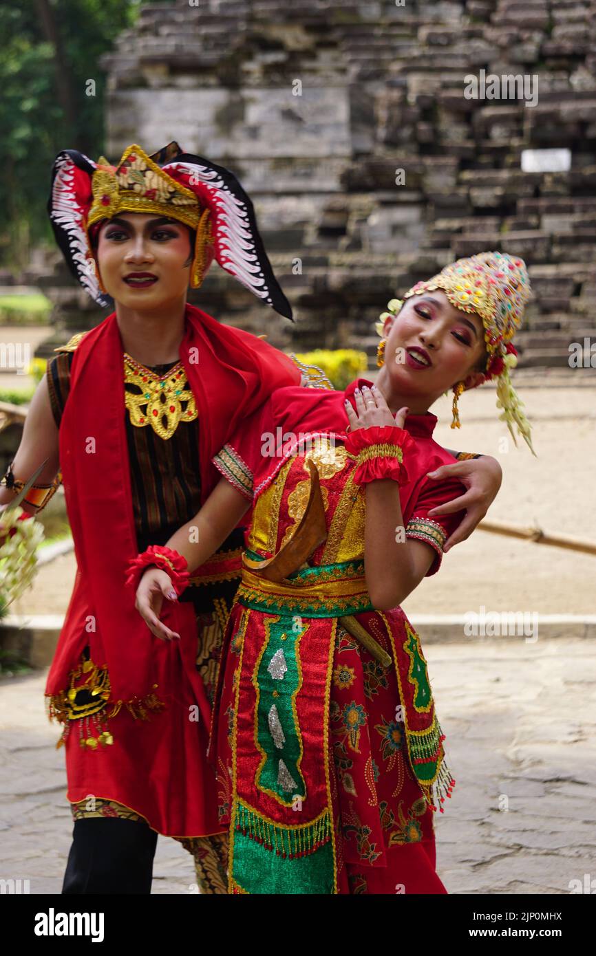Indonesian dancers with traditional costumes are ready to perform to