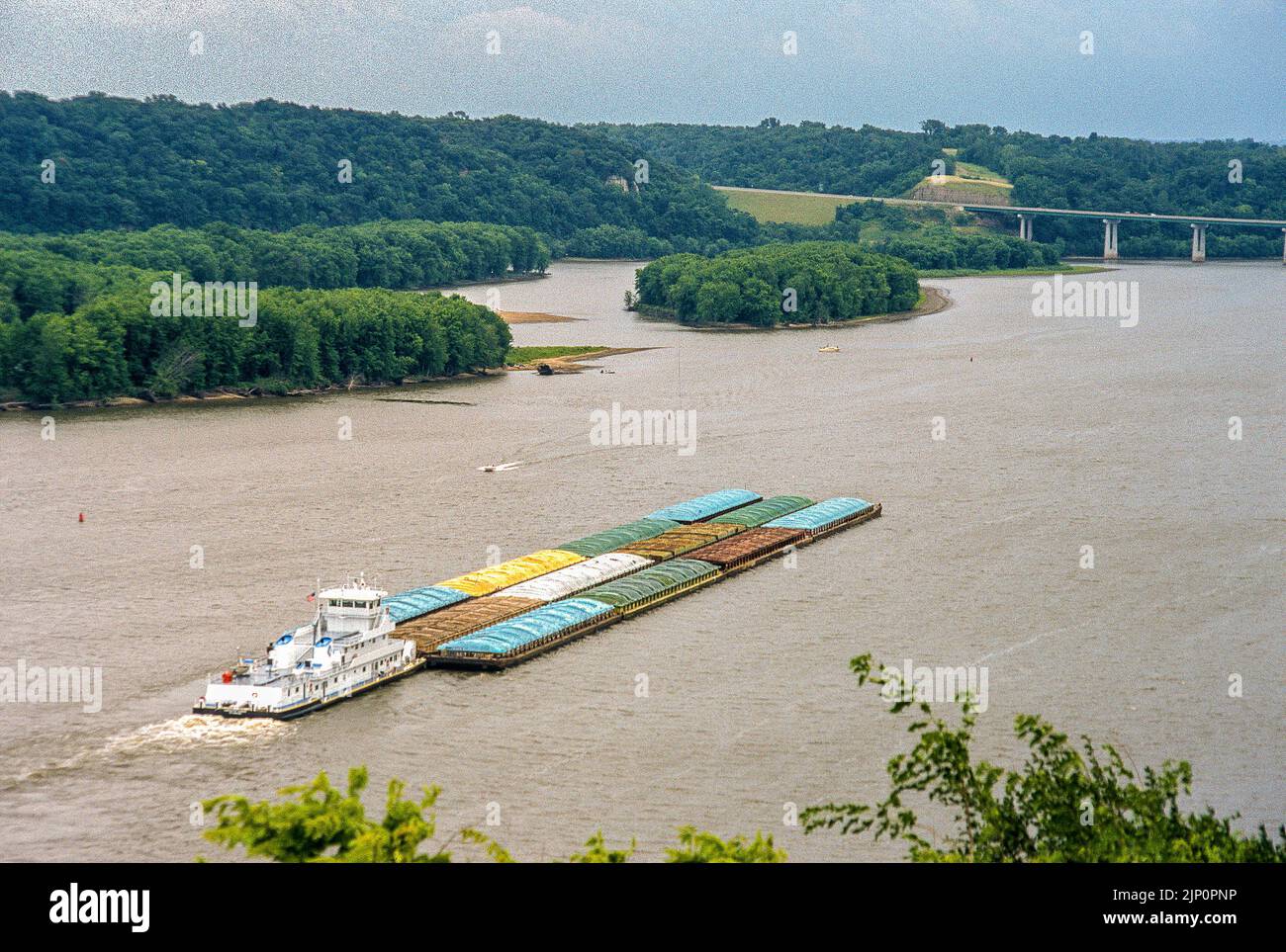 Freight barge on the Mississippi River at Dubuque, Iowa, U.S.A. (1995