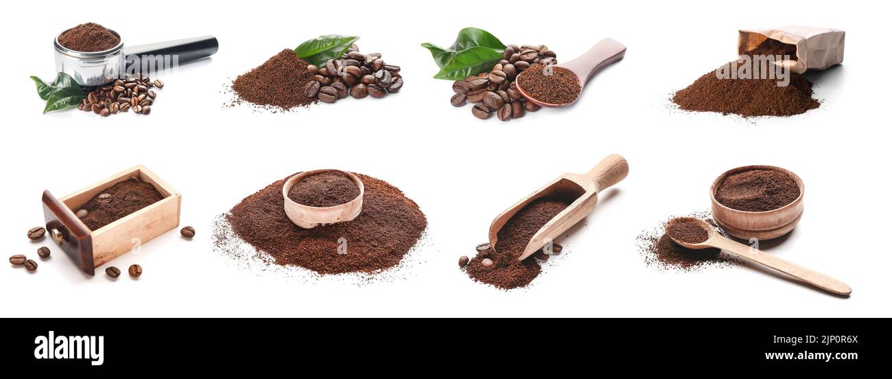 Set of coffee powder isolated on white Stock Photo Alamy