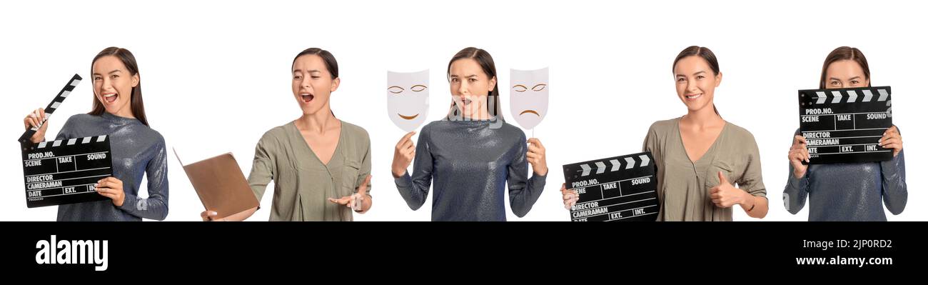 Set of young actress on white background Stock Photo - Alamy