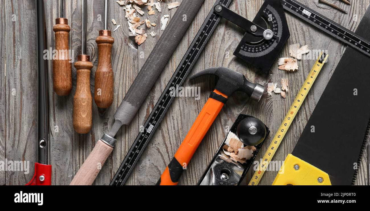 Set different carpenters tools hi-res stock photography and images - Alamy