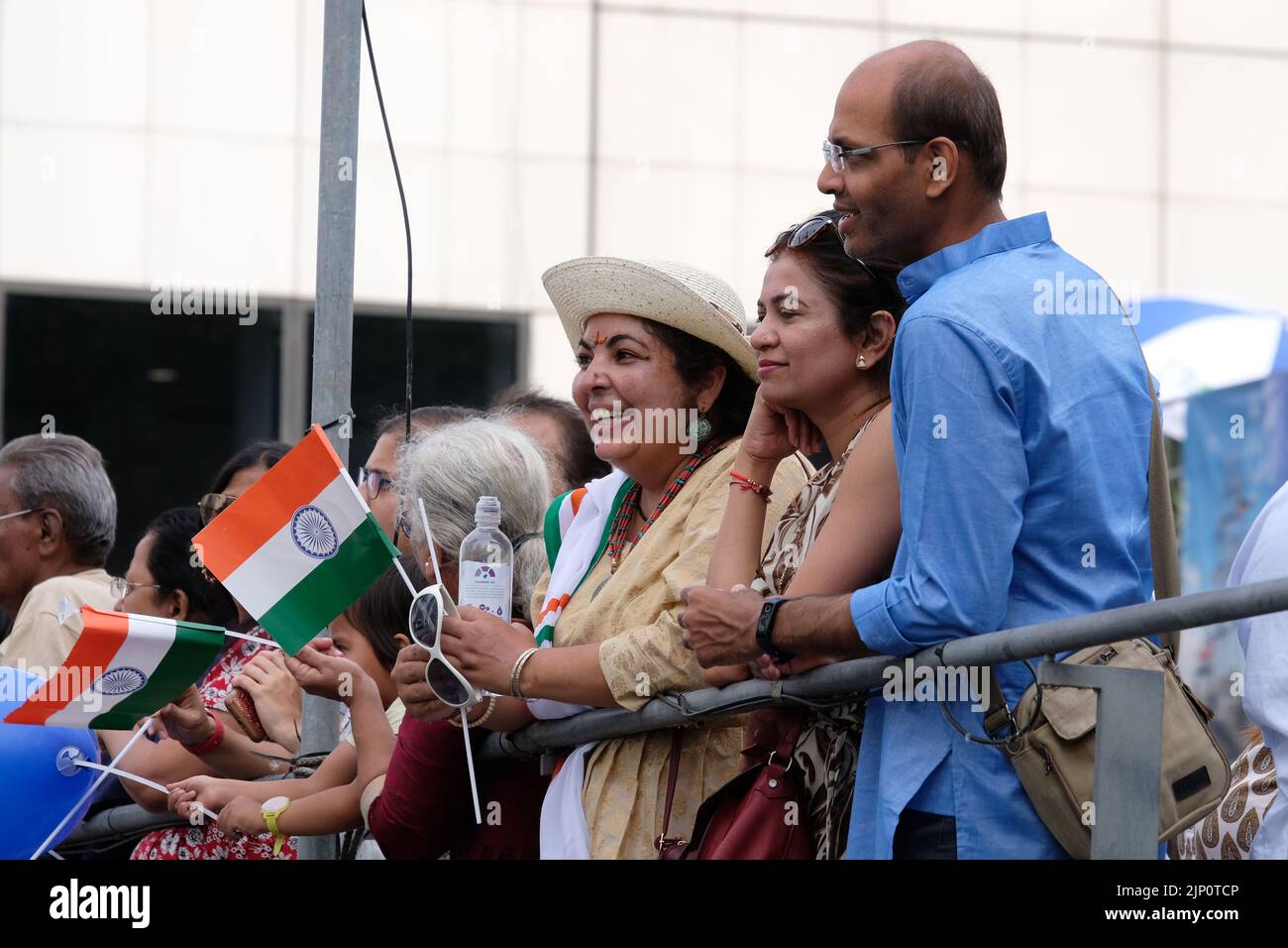 London, UK, 14th August, 2022. The Indian diaspora in London enthusiastically welcomed the arrival of Indian Navy Sail Training Ship, 'Tarangini' ahead of India's 75th Independence Day, which falls on the 15th August. The ship berthed in Canary Wharf, is one of seven Indian vessels that sailed to different cities worldwide to mark the occasion.  Credit: Eleventh Hour Photography/Alamy Live News Stock Photo