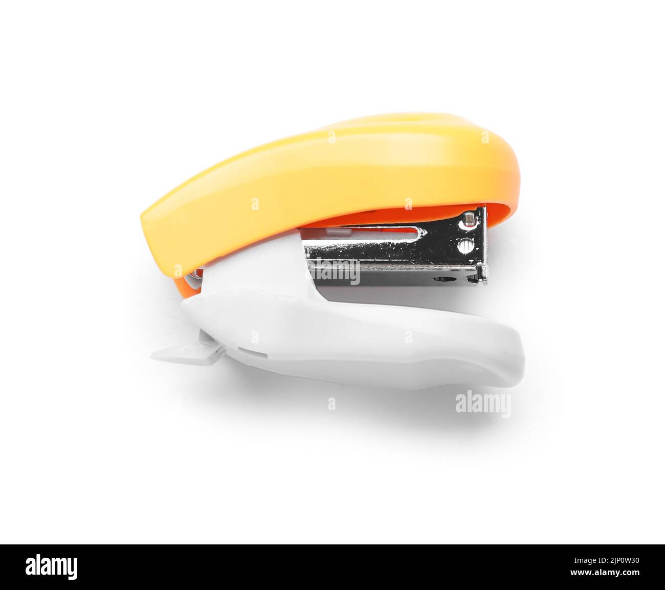Orange stapler on white background Stock Photo Alamy