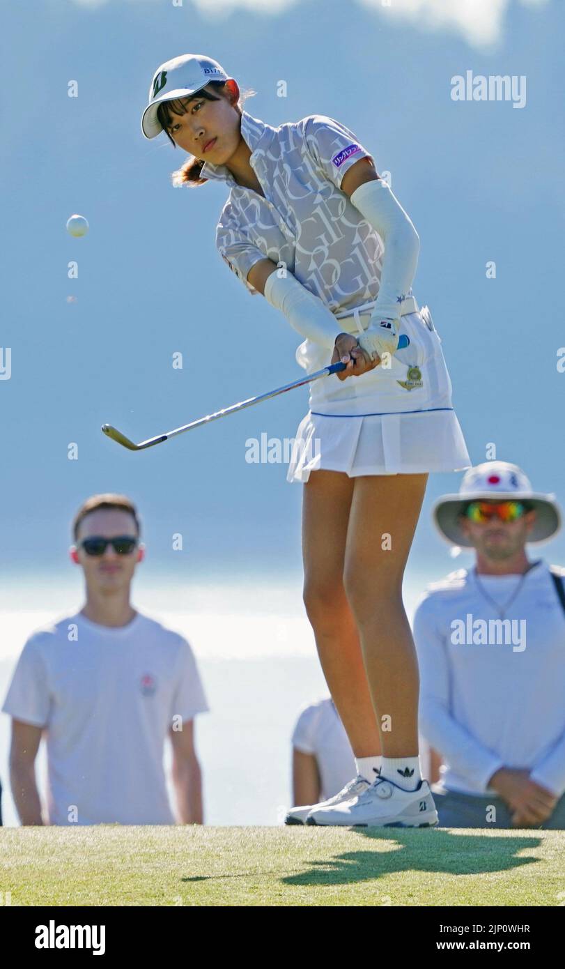 Japanese teenager Saki Baba plays in the match-play final for the U.S. Women's Amateur golf championship at the Chambers Bay course in University Place, Washington, on Aug. 14, 2022. The 17-year-old beat Canadian Monet Chun to became the first Japanese player to win the tournament since Michiko Hattori in 1985. (Kyodo)==Kyodo Photo via Credit: Newscom/Alamy Live News Stock Photo