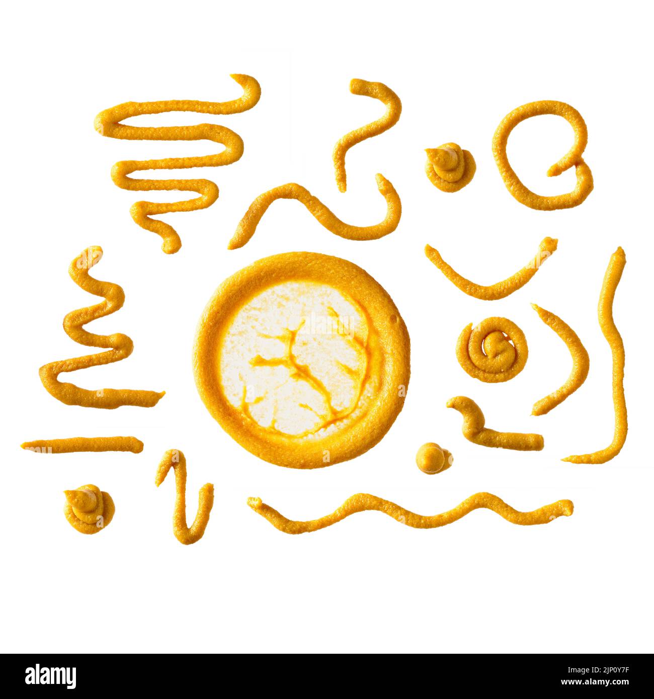 mustard stains. mustard sauce yellow spots, smears and drops isolated