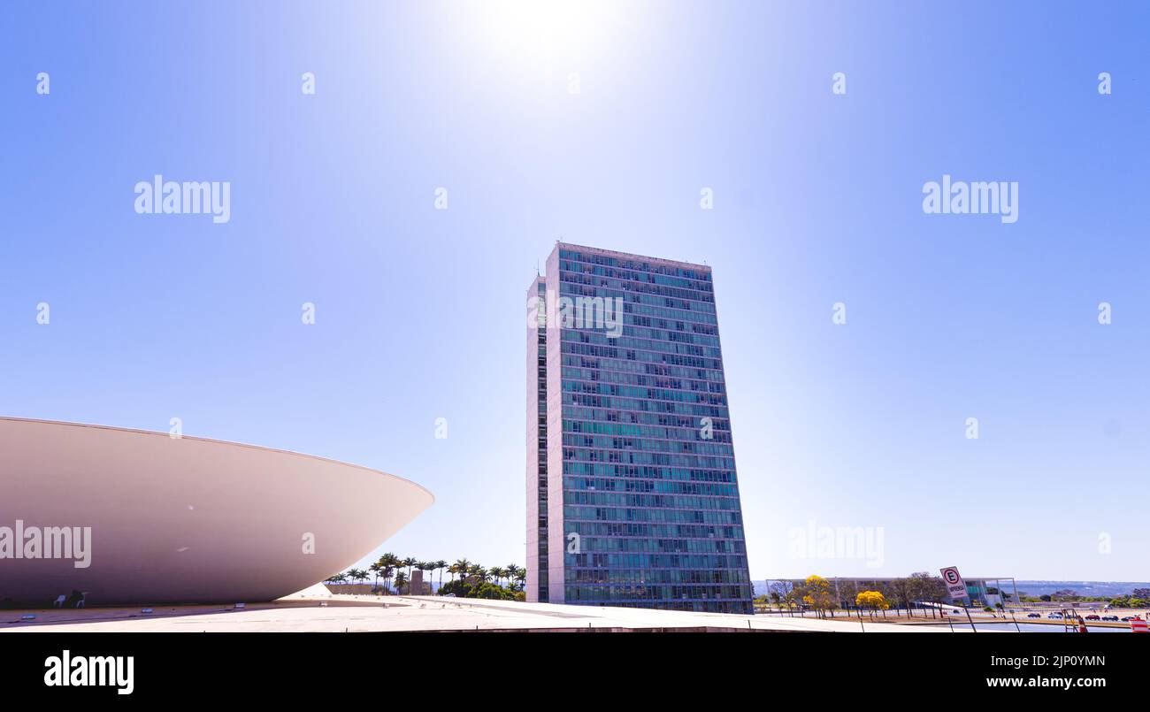 Brasilia, Federal District - Brazil. August, 14, 2022. The National Congress of Brazil. Building designed by Oscar niemeyer. Stock Photo