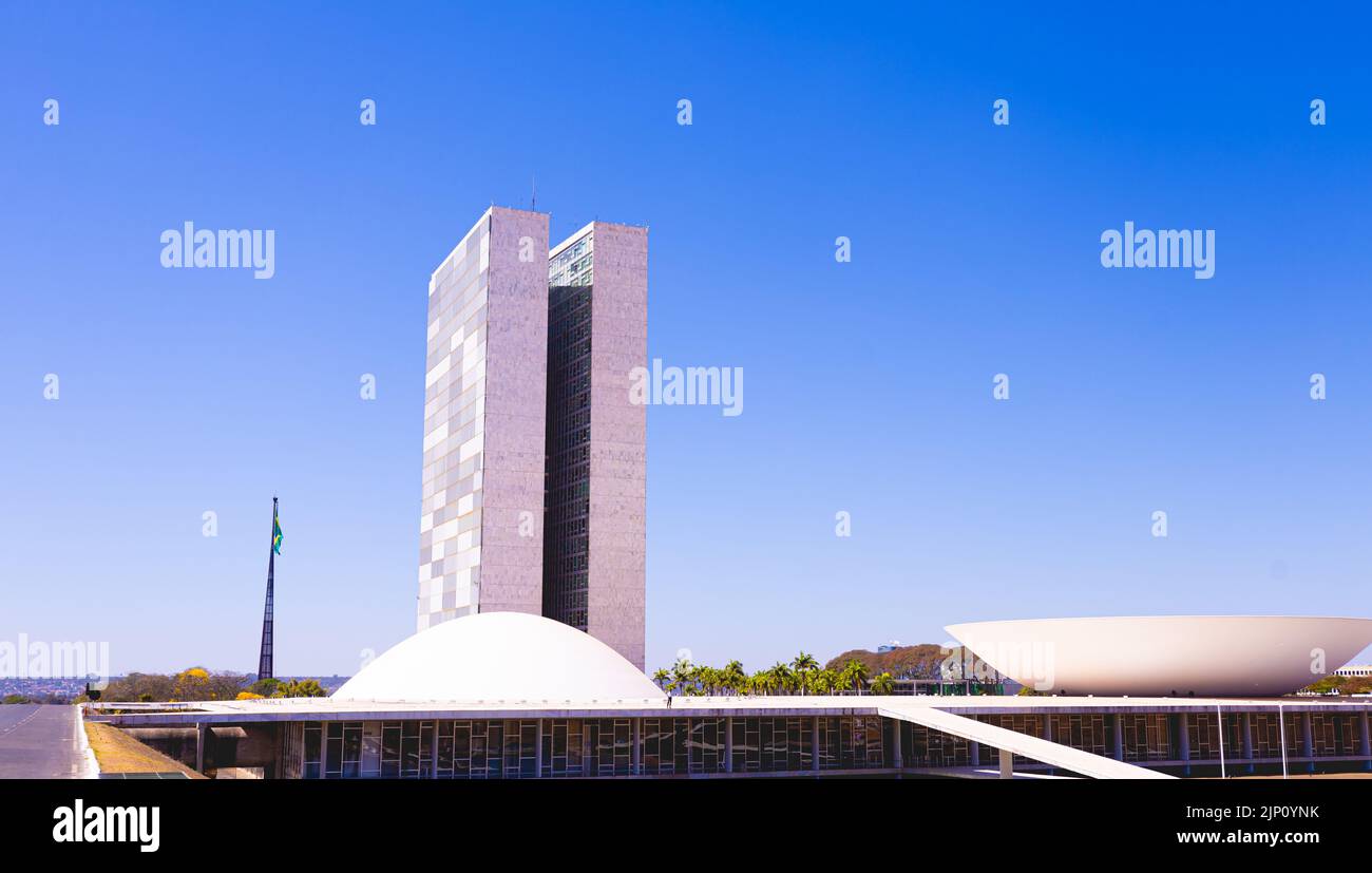 Brasilia, Federal District - Brazil. August, 14, 2022. The National Congress of Brazil. Building designed by Oscar niemeyer. Stock Photo