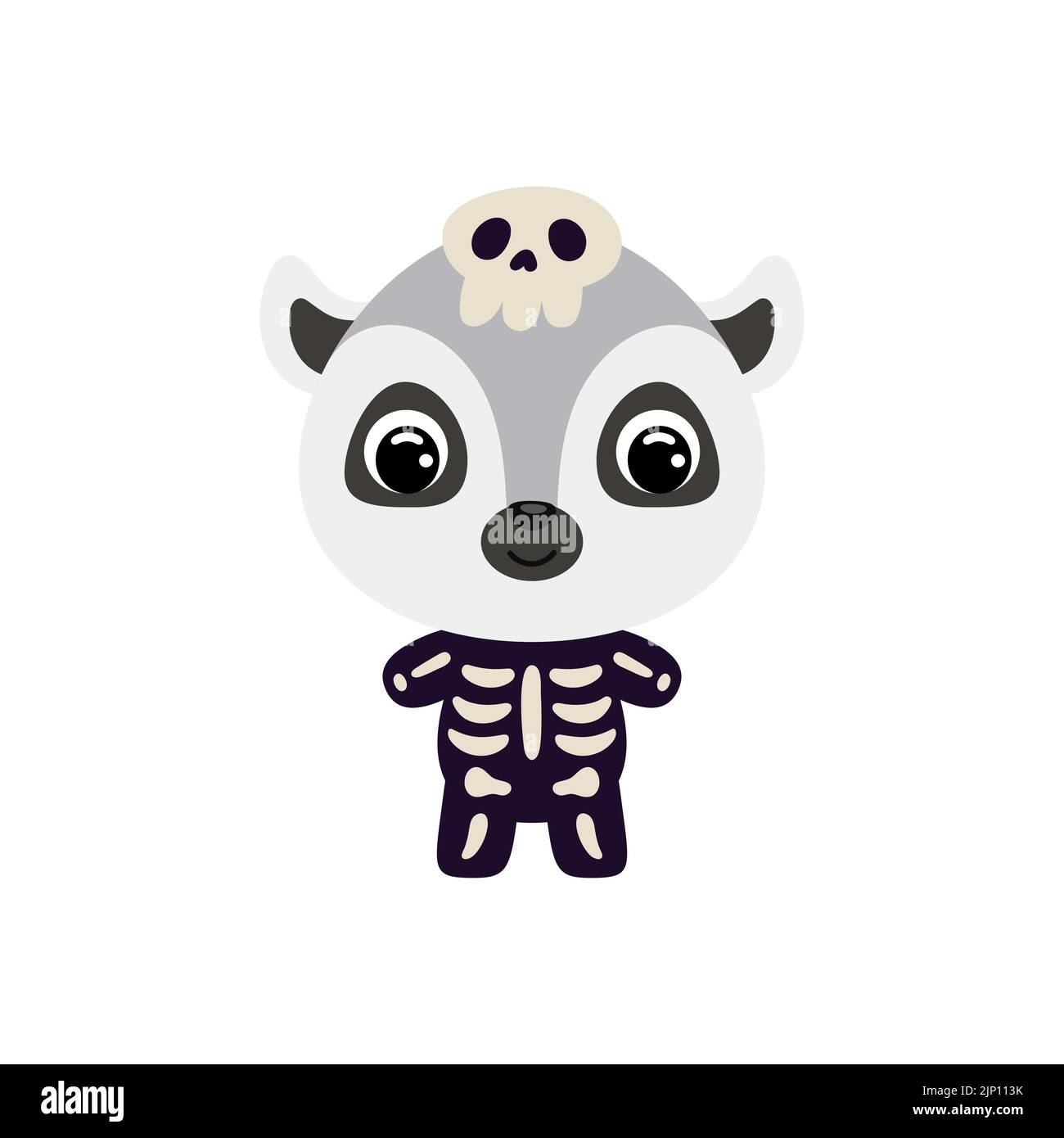 Cute little Halloween lemur in a skeleton costume. Cartoon animal character for kids t-shirts, nursery decoration, baby shower, greeting card, invitat Stock Vector
