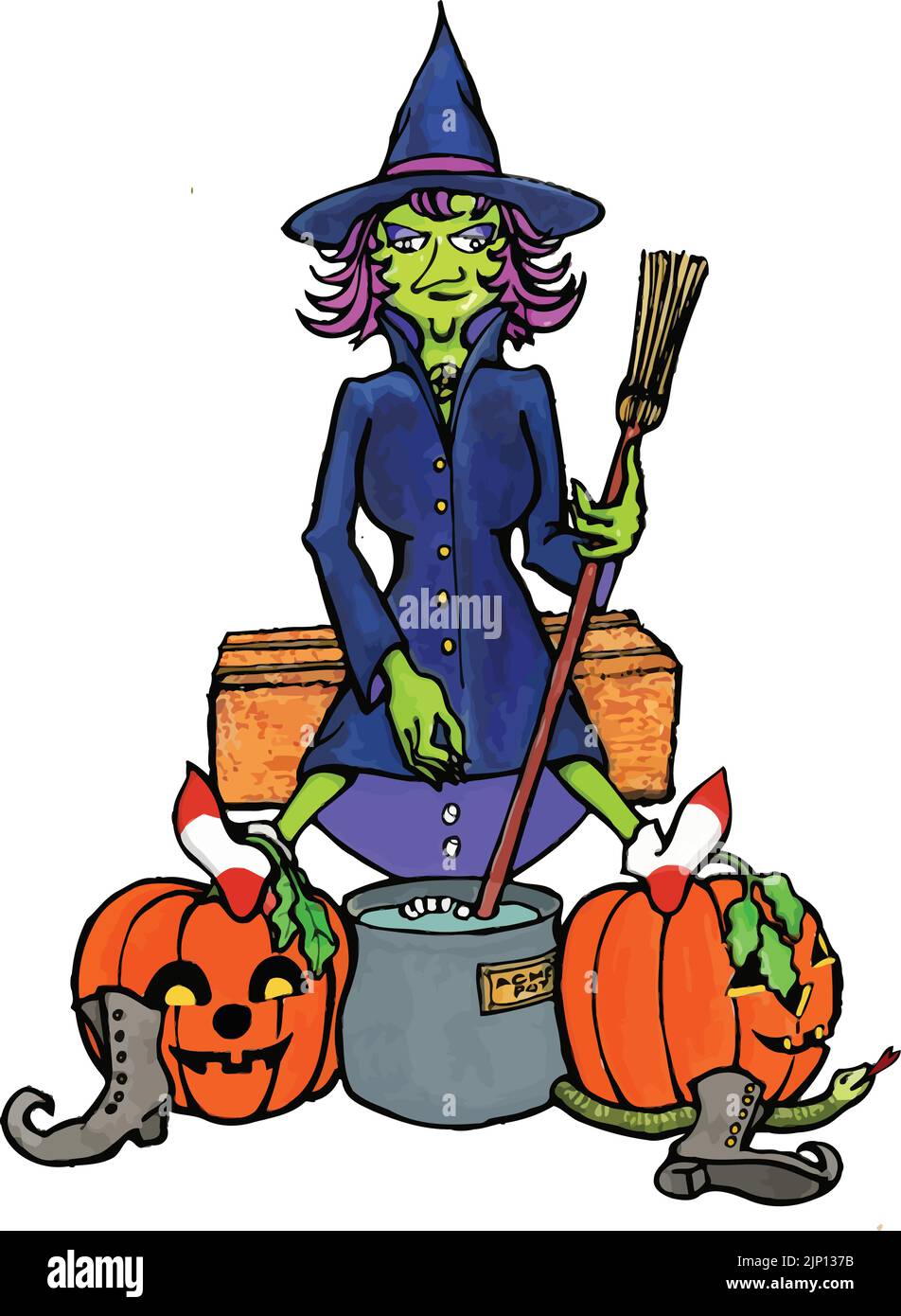 funny cartoon witch stirring a cauldron Stock Vector Image & Art Alamy