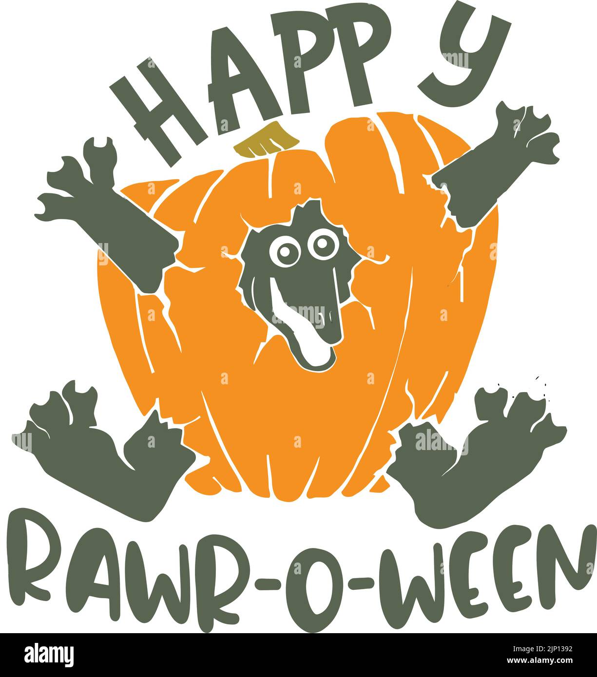 dino breaking out of a pumpkin - happy rawr-o-ween Stock Vector