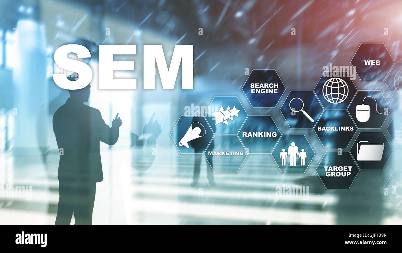 SEM Search Engine Optimization Marketing Ranking Traffic Website Internet Business Technology Communication Concept Stock Photo