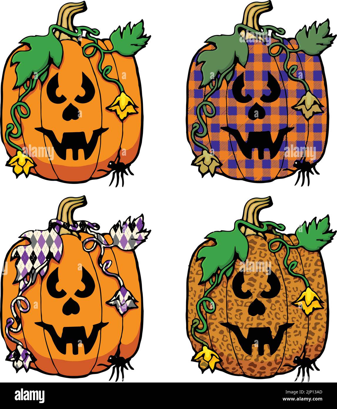 cartoon halloween pumpkin in various patterns Stock Vector