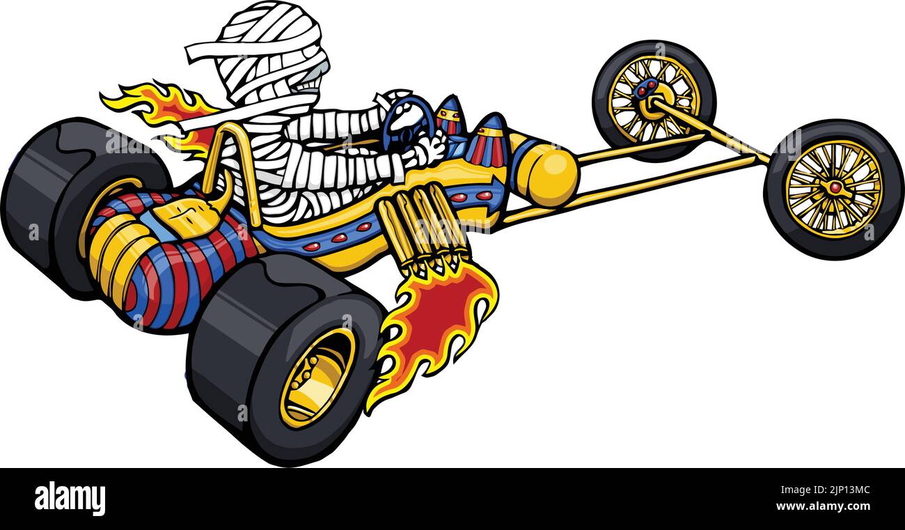 cartoon mommy racing a sarcophatus go cart Stock Vector