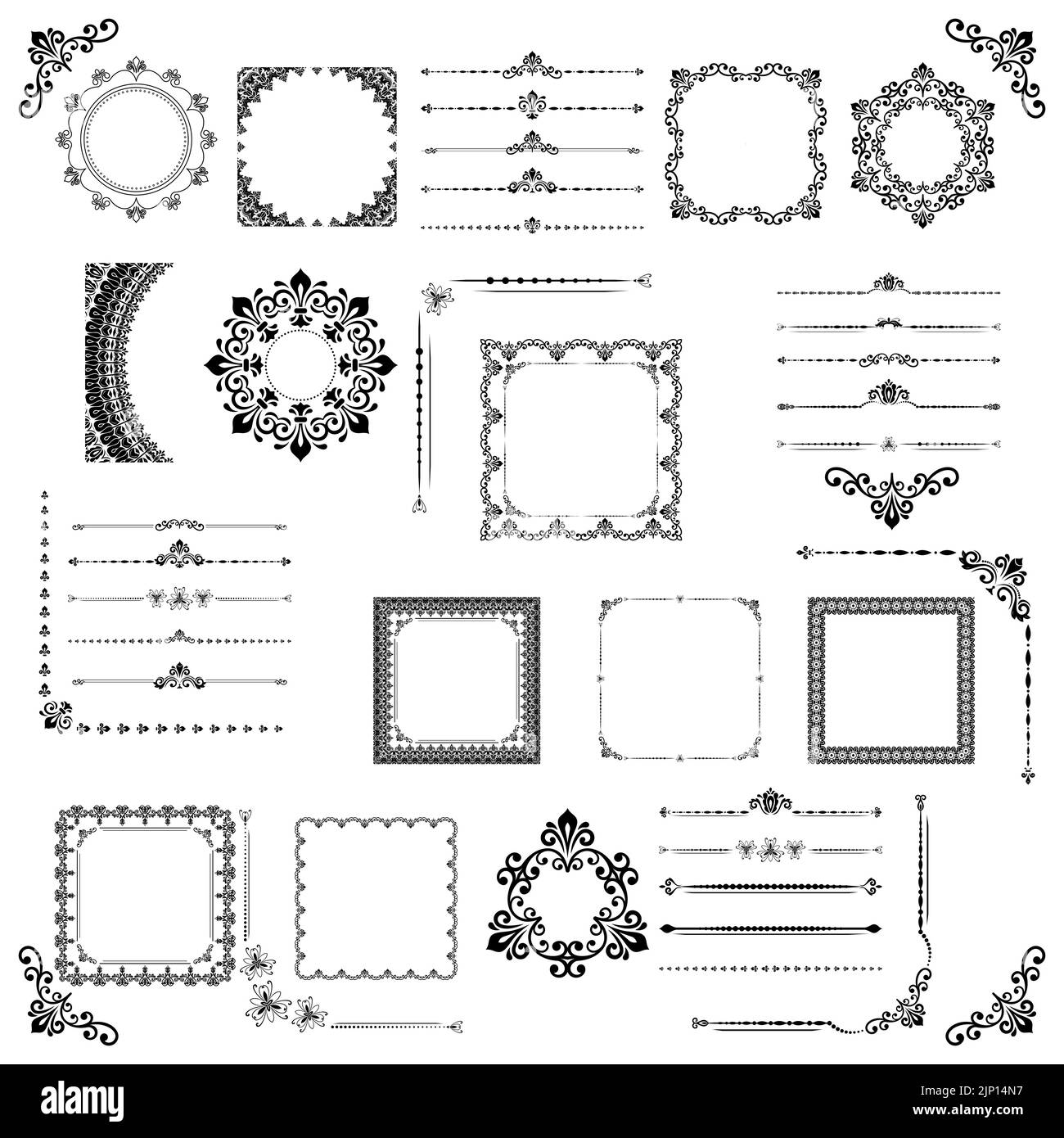 Vintage set of vector horizontal, square and round elements. Elements