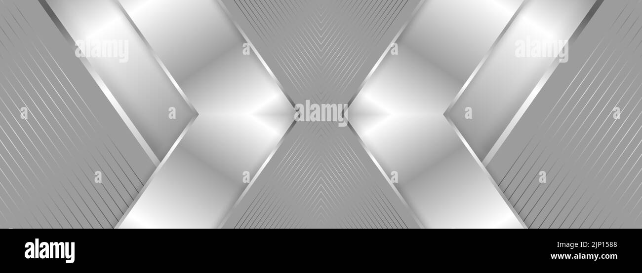 Abstract geometric wide metallic background with silver gradient lines ...